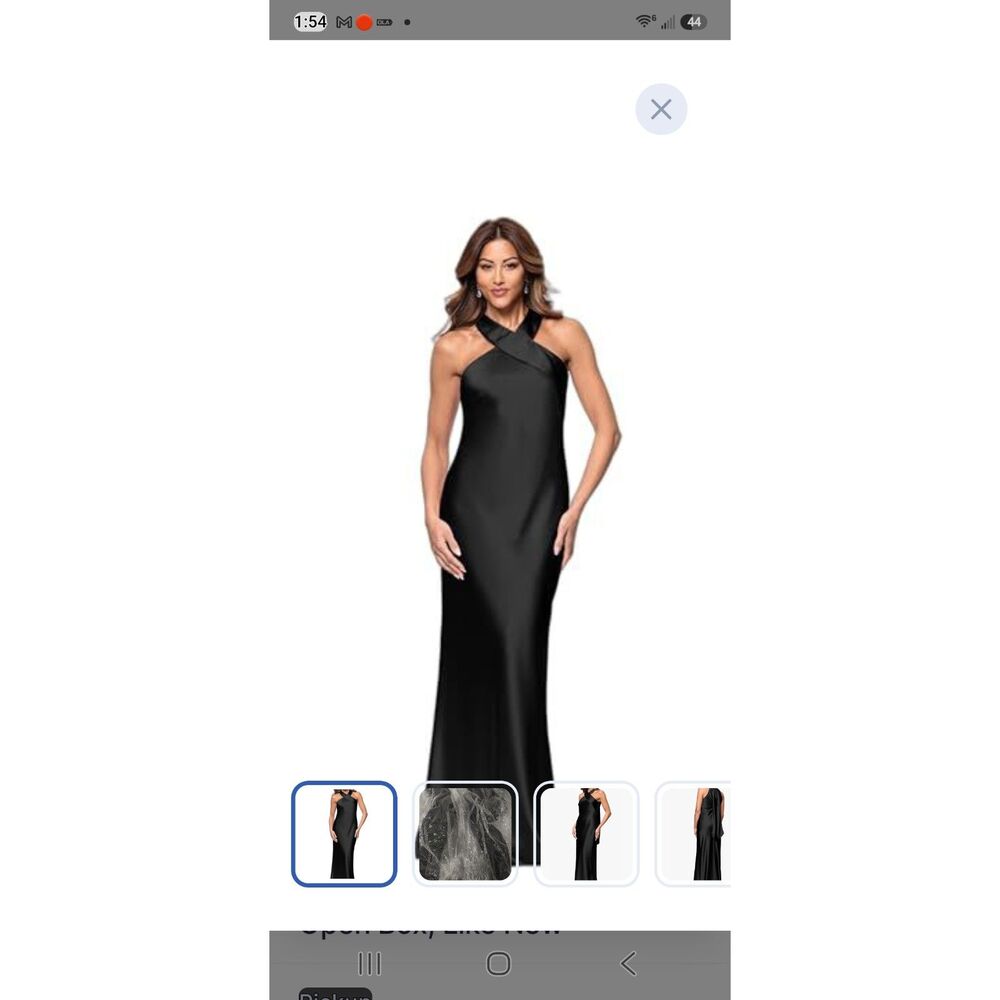 NWT** Xscape Women's Satin Halter Tie Neck Floor Length Dress, Black Sz 8
